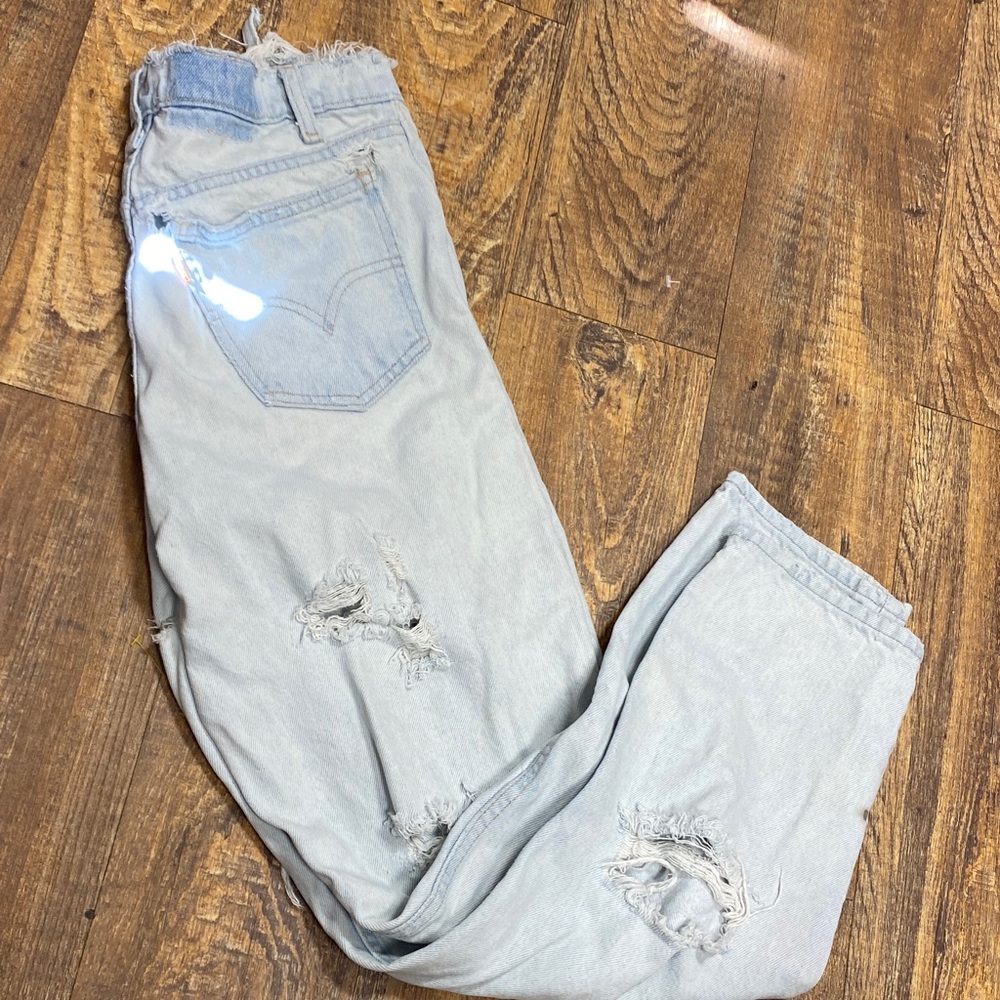 Vintage Levi’s 29X28 orange tag Light Blue Distressed destroyed cotton 80’s